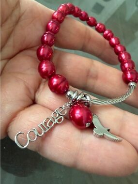 QVC Honora  Cultured Pearl courage Charm Stretch Bracelet